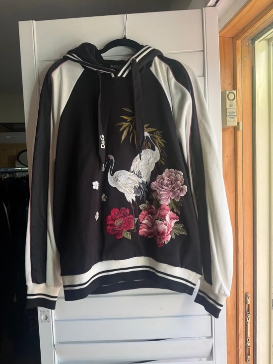 Dolce & Gabbana Jackets & Blazers - Dolce & Gabbana Black & White Embroidered Crane Bomber Hoodie